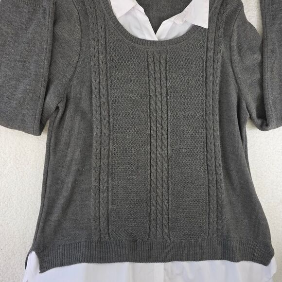 Faded Glory Women's Gray Knit Sweater with White Collared Shirt Layer Size XXL - Picture 14 of 15